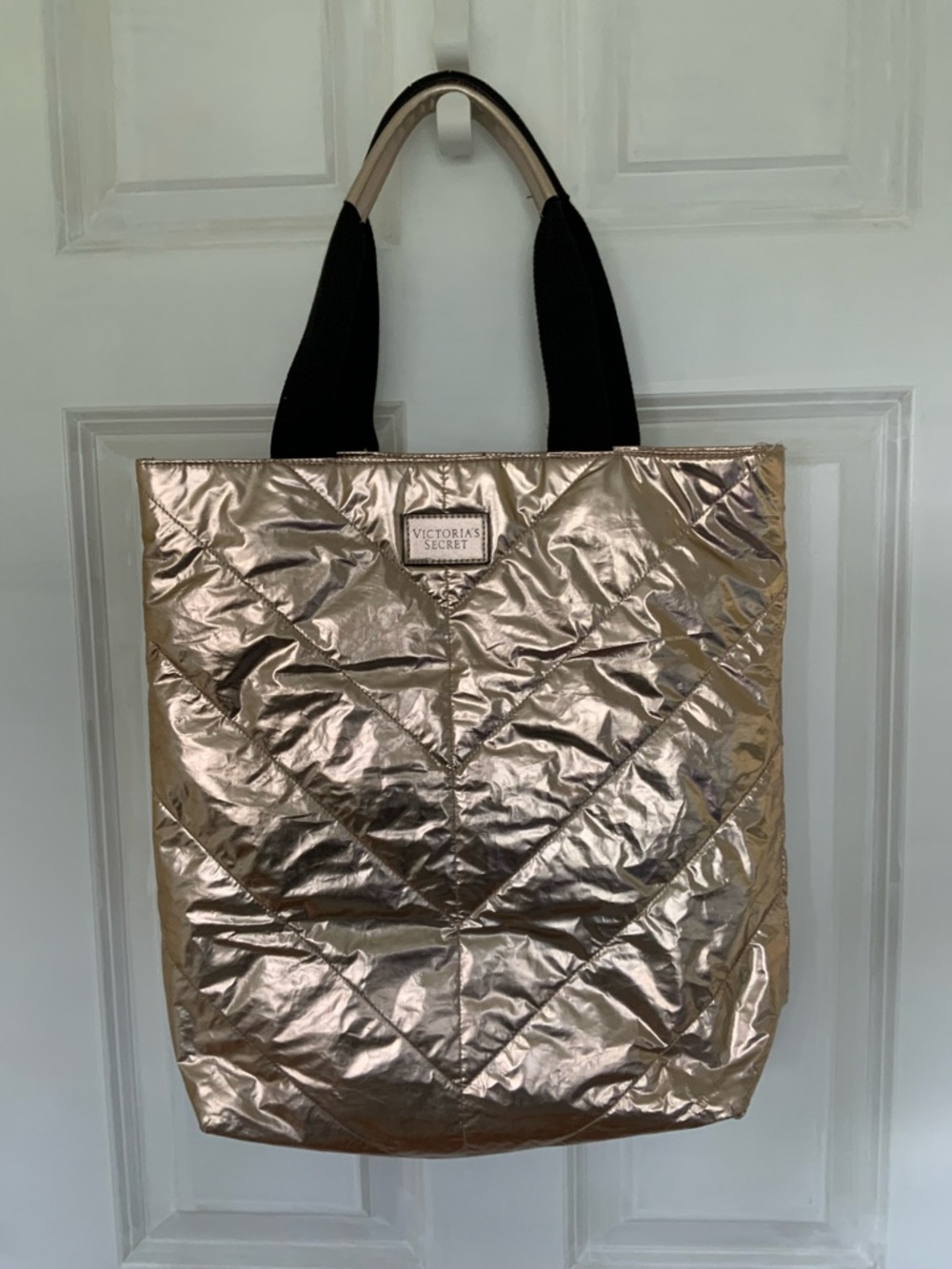 Victoria's Secret Metallic Rose Gold Quilted Tote Bag